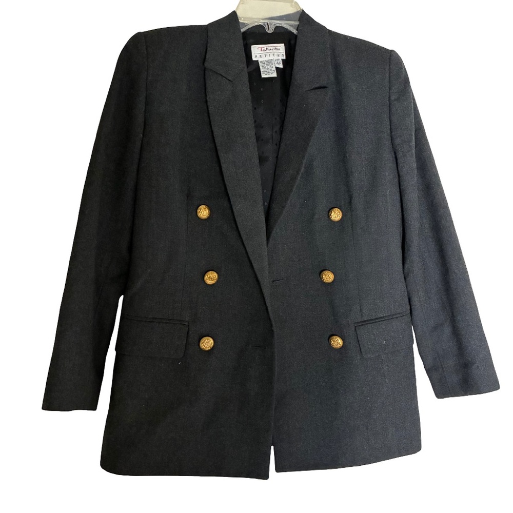 Talbots Wool Blazer 4P – Charcoal Gray w/ Gold Buttons – Petite